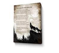 Motivational Wolf Canvas Wall Art Christian Wolf Gift for Men Picture Wall Decor, The Tale of Two Wolves Painting Framed Modern Artwork for Bedroom Bathroom Office Home Decor 16x24 inch