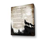 Motivational Wolf Canvas Wall Art Christian Wolf Gift for Men Picture Wall Decor, The Tale of Two Wolves Painting Framed Modern Artwork for Bedroom Bathroom Office Home Decor 12x16 inch