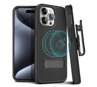MOTIVE iPhone 15 Pro Case with Clip & Kickstand, Magnetic Shell Holster Combo, Shockproof Cover, 6.1" | Black V2