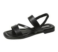 MOTIVE LIFE Ankle Strap Flat Sandals for Women,Square Toe Summer Shoes with Elastic Back Strap,Black,4 UK