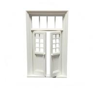 MotiveTech 1:12 Scale Dollhouse Door Decorative Two Panel Transom Door Openable Transom Window Model, White