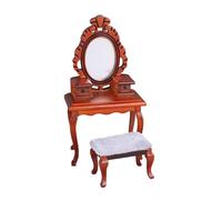MotiveTech 1:12 Vanity with Stool Mini Furniture Pretend Makeup Vanity Table Toy for DIY Model