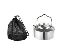 MotiveTech 1.2 Liter Camping Kettle, Fast Heating, Lightweight, for Stoves, Coffee Makers for Backpacking Trips And Picnics, Black Handle