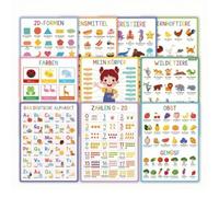 MotiveTech 10 Pieces German Learning Poster Laminated German Language Poster Illustrated Educational Chart with Lamination for Beginners, Young Children