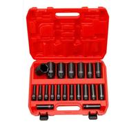 MotiveTech 20 Pieces Wrench Set Air Impact Socket Kit Socket Set Impact Sockets for 1 2 Inch Impact Tools Chrome Molybdenum Steel with Organizer Case Suitable, Hexagonal Socket Set 8-32mm