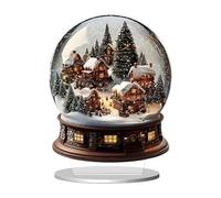 MotiveTech 2D Flat Acrylic Sign with Stand, Collectible Table Ornament, Freestanding Christmas Decoration, Desktop Display for Bookshelf, Multi, Snow Globe Village