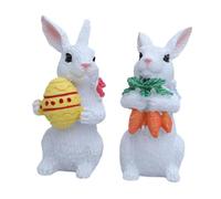 MotiveTech 2X Easter Bunny Figurines, Resin, Small, Creative Bunny Statue with Egg and Carrot for The Bedroom Table