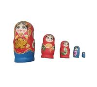 MotiveTech 5Pcs Wooden Russian Nesting Doll Stacking Doll Set Children Toys Traditional Matryoshka Handpainted for Holiday Home Tabletop, Red