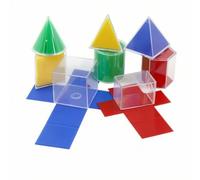 MotiveTech 8 Pieces Geometry Manipulative Set with Folding Nets Transparent Geometric Shapes with Nets Detachable Folding Geometric Shapes Set for Homeschooling