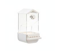 MotiveTech Acrylic Feeder Automatic Food Dispenser Bird Cage Parrot Feeder Transparent Structure Drawer Cleanup Convenient Refilling Suitable for Pet Birds Home Display, M, Hexi White