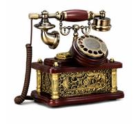MotiveTech Antique Design Telephone Decorative Retro Telephone Ornate Dial Button Phone for Study, Living Room, Office, Wired Retro Rotary Dial - Retro Double Bell Version Cloth Cord