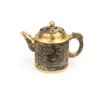 MotiveTech Brass Teapot Ornament Tabletop Display Tea Kettle Decoration Textured Surface, Dragon and Phoenix Landscape Teapot