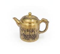 MotiveTech Brass Teapot Ornament Tabletop Display Tea Kettle Decoration Textured Surface, Eight Horses Teapot - Rotating