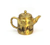 MotiveTech Brass Teapot Ornament Tabletop Display Tea Kettle Decoration Textured Surface, Five Oxen Teapot