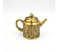MotiveTech Brass Teapot Ornament Tabletop Display Tea Kettle Decoration Textured Surface, Handle Teapot