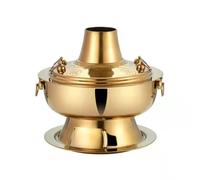 MotiveTech Briquette-Heated Hot Pot Steel Hot Pot with Chimney Portable Cookware for Hosts, Gold, 28cm