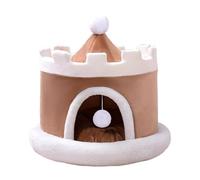 MotiveTech Cat Bed, Dog House, Play Accessories, Portable Washable Entertainment Cave for Indoor Cats, Comfortable with Ball, Coffee L 50x50x50cm