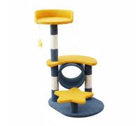MotiveTech Cat Climbing Structure Cat With Sisal Rope Poles Perch Levels Tethered Toy And suitable for indoor cats bedrooms pet lounges, Blue, Yellow, Star Moon Cat Cave Style