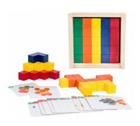 MotiveTech Children Blocks Geometric Shape Builders Puzzle Game Wooden Matching Sorting Toy Math Training Blocks Pattern Task Cards solid wood for long service