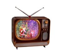 MotiveTech Christmas Music Box Old TV Pattern Glitter Globe with Illumination Musical Ornament 8 Songs Resin Craft for Living Room Fireplace, Santa