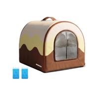 MotiveTech Cooling Pet House Zippered Pet House with Mesh Door Cushioned for Pets, Floor, Chocolate Brown, L