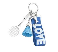 MotiveTech Creative Mini Badminton Keychain with Wrist Strap Lanyard for Women Sport Gift, Blue