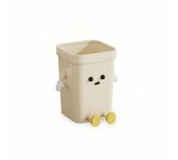 MotiveTech Cute Square Wastebasket, Small 7L Sitting Pose, Cream White, Square Trash Can, Sitting Pose, 7L Capacity