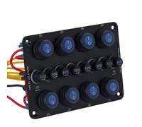 MotiveTech DC Switch Panel with Fuses 8-Gang Rocking Switch Panel 12V-24V for Boat Owners, Marine
