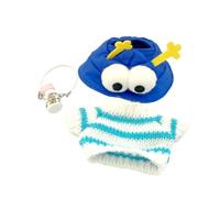 MotiveTech Doll Clothes with Small Water Bottle Decor Outfits Set Comfortable Fancy Dress Mini Knitted Striped Sweater Miniature Hat, Blue Hat