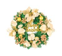 MotiveTech Door Wreath, Christmas Wreath with Artificial Poinsettia Flower Garland, Ball Ornament, Festive Sign And PP Material for Decoration, Gold 40cmx8cm