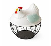 MotiveTech Egg Storage Basket Egg Collection Baskets with Chicken Shaped Lid Container for Vegetable, Green Lid