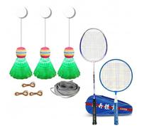 MotiveTech Elastic Cords Solo Practice Set Overhead Mounted Comeback Set Portable for at Home, Ceiling-mounted 13-Piece Set With Wind-resistant Shuttlecocks And 1 Adult Racket, 1 Child Racket