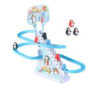 MotiveTech Electric Penguin Climbing Toy, LED Flashing Lights, Fun to Play, Little Penguin Slide Playset, Penguin Stair Climbing Toy for Boys, Kids, 9 Penguin