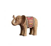 MotiveTech Elephant Sculpture Elephant Figurine Elephant Statue Elephant Decor With Handcrafted Look Rattan Finish Colorful Back Pattern Suitable for shelf, Small 27x13x20cm