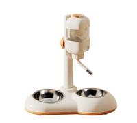 MotiveTech Elevated Pet Feeder with Water Dispenser Easyhygienic Water Dispenser with Double Bowl Low-Profile Raised Pet Feeder Stand for Cats, Dogs, Indoor, White, Stainless Steel