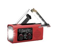 MotiveTech Emergency Radio Hand Crank with Headphone Jack Solar Power Compact Flashlight Weather Radio for Survival Outdoor Home Camping, red