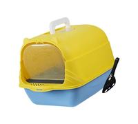 MotiveTech Enclosed Cat Toilet with Lid for Kittens, Removable Litter Tray, Handheld Blue Yellow