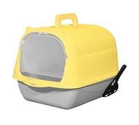 MotiveTech Enclosed Cat Toilet with Lid for Kittens, Removable Litter Tray, Handheld Gray Yellow