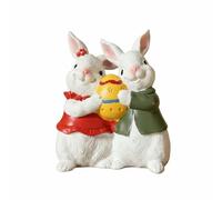MotiveTech Figurine Bunny Statue Ornament Decor With Holiday Hare Theme PVC Material Bright Outfit Accents Suitable for Easter Celebrations Desk Display Gift Giving, Small