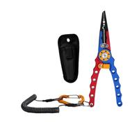 MotiveTech Fishing Pliers, Fish Control Pliers with Tether, Hook Remover with Long Tip, Bait Clamps, Blue Red
