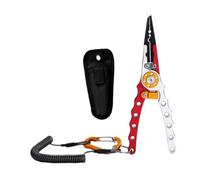 MotiveTech Fishing Pliers, Fish Control Pliers with Tether, Hook Remover with Long Tip, Bait Clamps, Silver Red