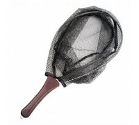 MotiveTech Folding Fishing Net Portable Fine Mesh Landing Wood Handle Foldable Metal Material Suitable for River Fishing On-the Use, Black, Black
