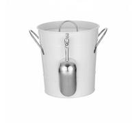 MotiveTech Galvanized-Ice Bucket Removable Liner Lidded Ice Bucket Leakproof Galvanized Beverage Tub for Bar, Party, Wedding, White