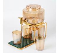 MotiveTech Glass Water Dispenser, 2500ml Drink Pitcher, Refrigerator Beverage Dispenser, American Style Cold Water Pitcher, Amber Stainless Steel Faucet Single Pot, Amber, 2500ml