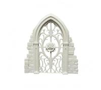 MotiveTech Gothic Window Embellished Arched Sculpture Rose Pattern Scrollwork Detail Polylactic Suitable for dining room home decoration hallway, White