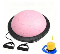 MotiveTech Half Exercise Ball with Resistance Bands Full-Body Half-Dome Balance Ball for Home Gym, Living Room, Pink