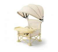 MotiveTech High Chair with Space Saving Tray Foldable High Chair Stable Furniture for Dining Room, Kitchen, Array, Lemon Yellow, High Carbon Steel Frame with Sunshade