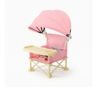 MotiveTech High Chair with Space Saving Tray Foldable High Chair Stable Furniture for Dining Room, Kitchen, Array, Pink, High Carbon Steel Frame with Sunshade