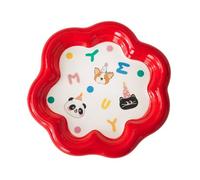 MotiveTech Industrial Dish Ceramic Cat Bowl Pet Feeding Bowl Cat Food Bowl Pet Water Bowl With Wide Base And Shallow Shape Suitable for whisker feeding, Red Ruffled Dish
