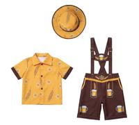 MotiveTech kids German Costume with Hat Traditional German Cultural Fest Costume Button-Front Lederhosen with Suspenders for Young Children, Halloween, Wheat Ear Man, M